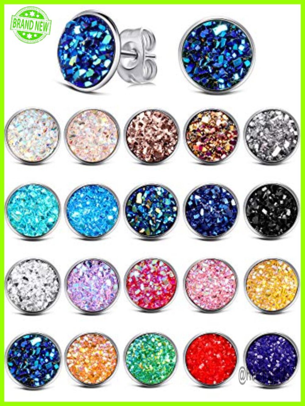 20 Pairs Druzy Stud Earrings Stainless Steel 8mm Push Back
